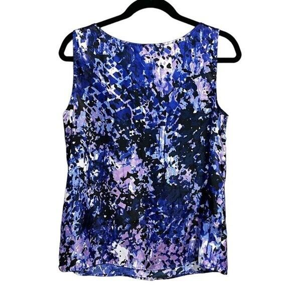 Anne Klein Watercolor Abstract Blouse Sleeveless Scoop Neck Purple Satin Top Med - Picture 6 of 7